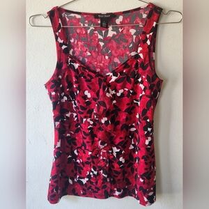 Floral Sleeveless Top - Red and Black